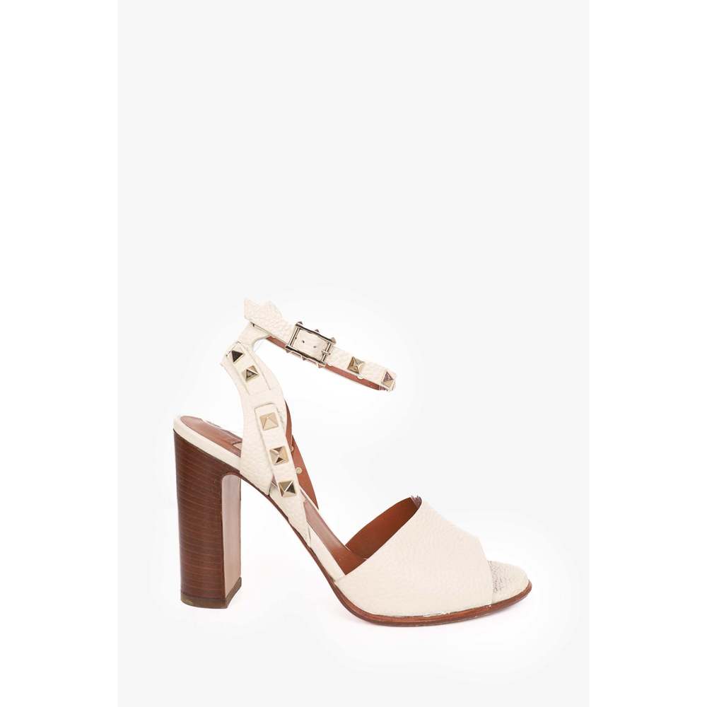 Valentino White Leather Rockstud Open Toe Heels size 36